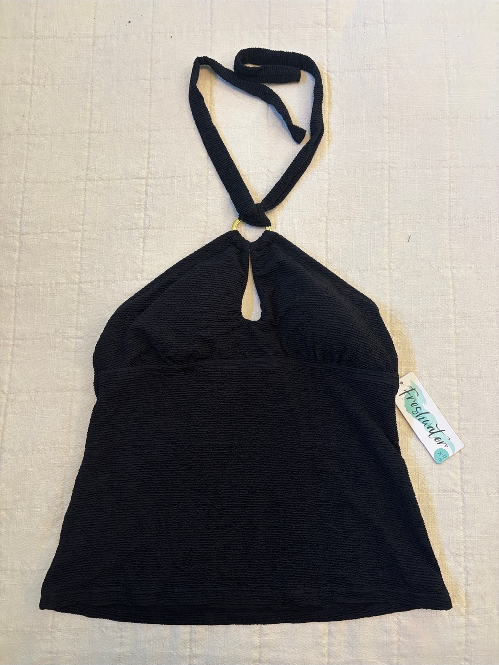 High Neck Ring Tankini Top Black